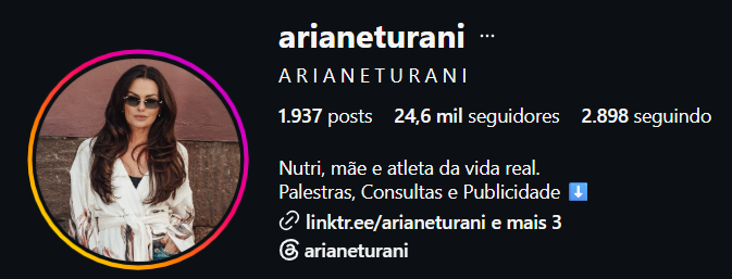 Print do Instagram da Nutri Ariane Turani mostrando 24 mil seguidores